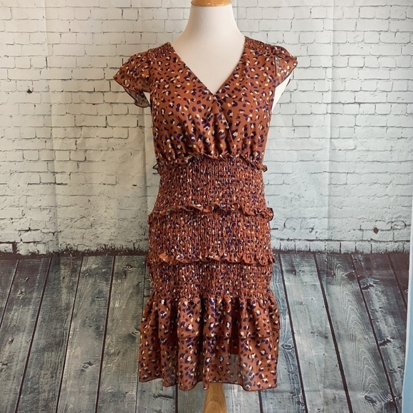 Foxiedox Mini Luna Animal Print Tiered Ruffle Dress M feminine cheetah leopard - Picture 7 of 14